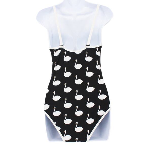 Swimsuit Vintage Style Structured One Piece  in Black White Swan Prints Size Sm - Picture 5 of 7